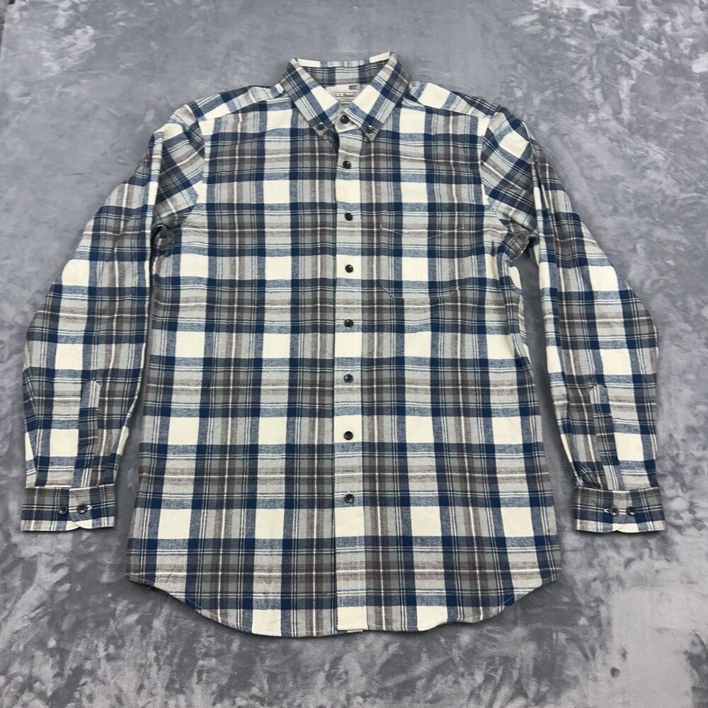 LL Bean Shirt Mens Sz M Blue Scotch Plaid Flannel Tradition Fit Button Up NWT